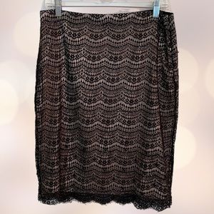 Ann Taylor Beaded, Black Lace Skirt with Nude Lining, 10P